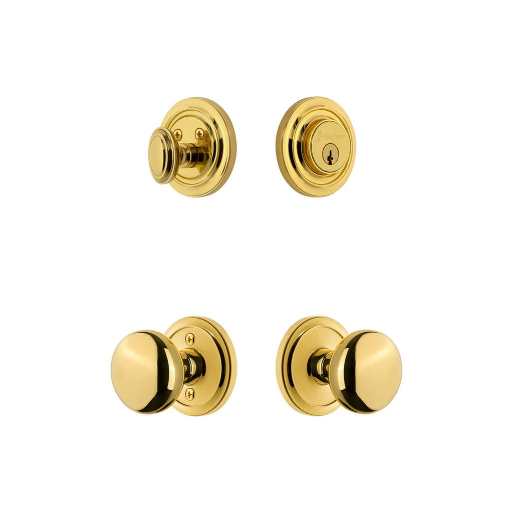 Circulaire Rosette Entry Set with Fifth Avenue Knob in Lifetime Brass