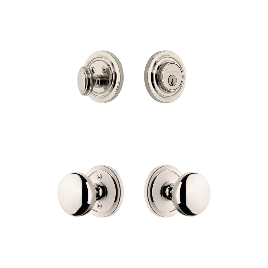 Circulaire Rosette Entry Set with Fifth Avenue Knob in Polished Nickel