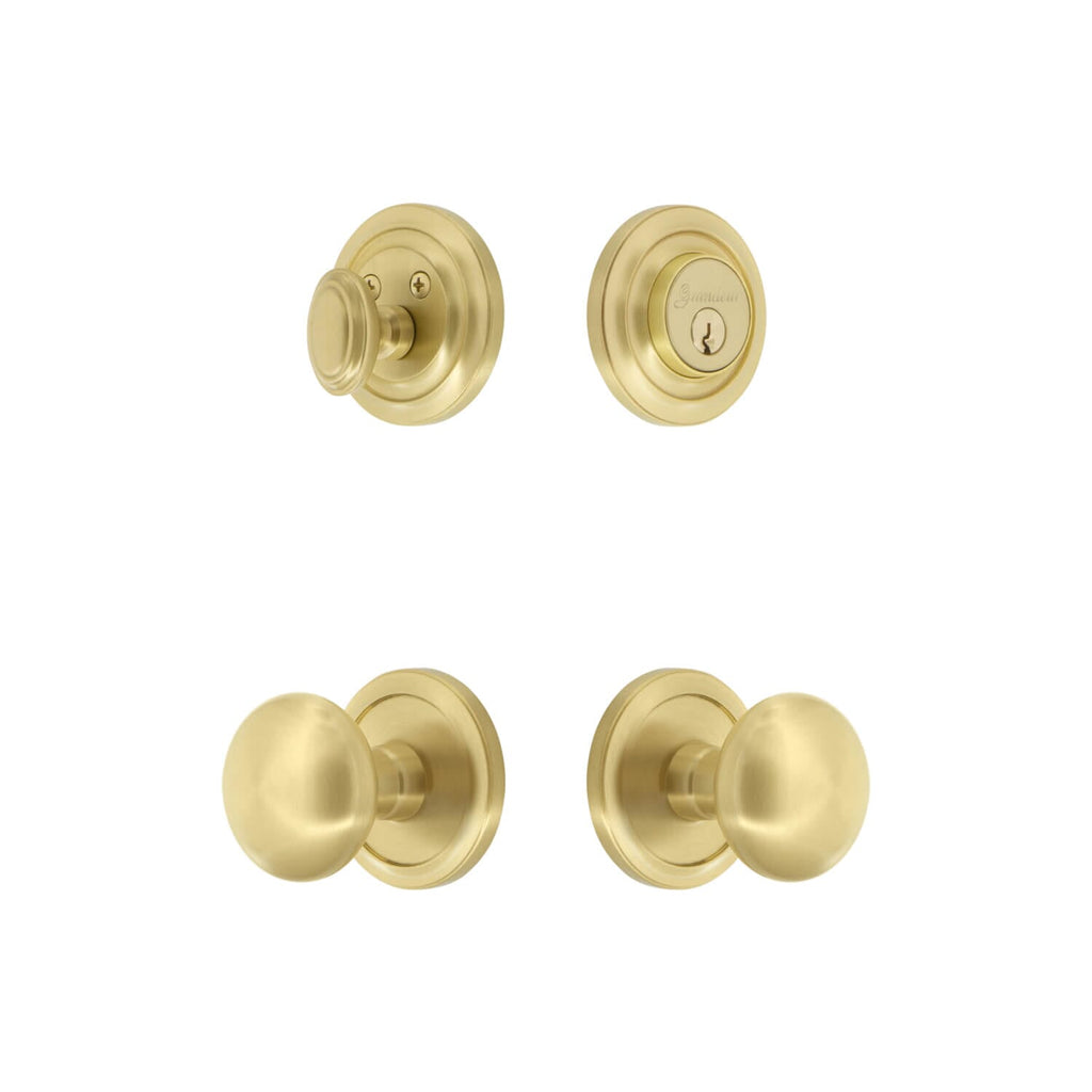 Circulaire Rosette Entry Set with Fifth Avenue Knob in Satin Brass