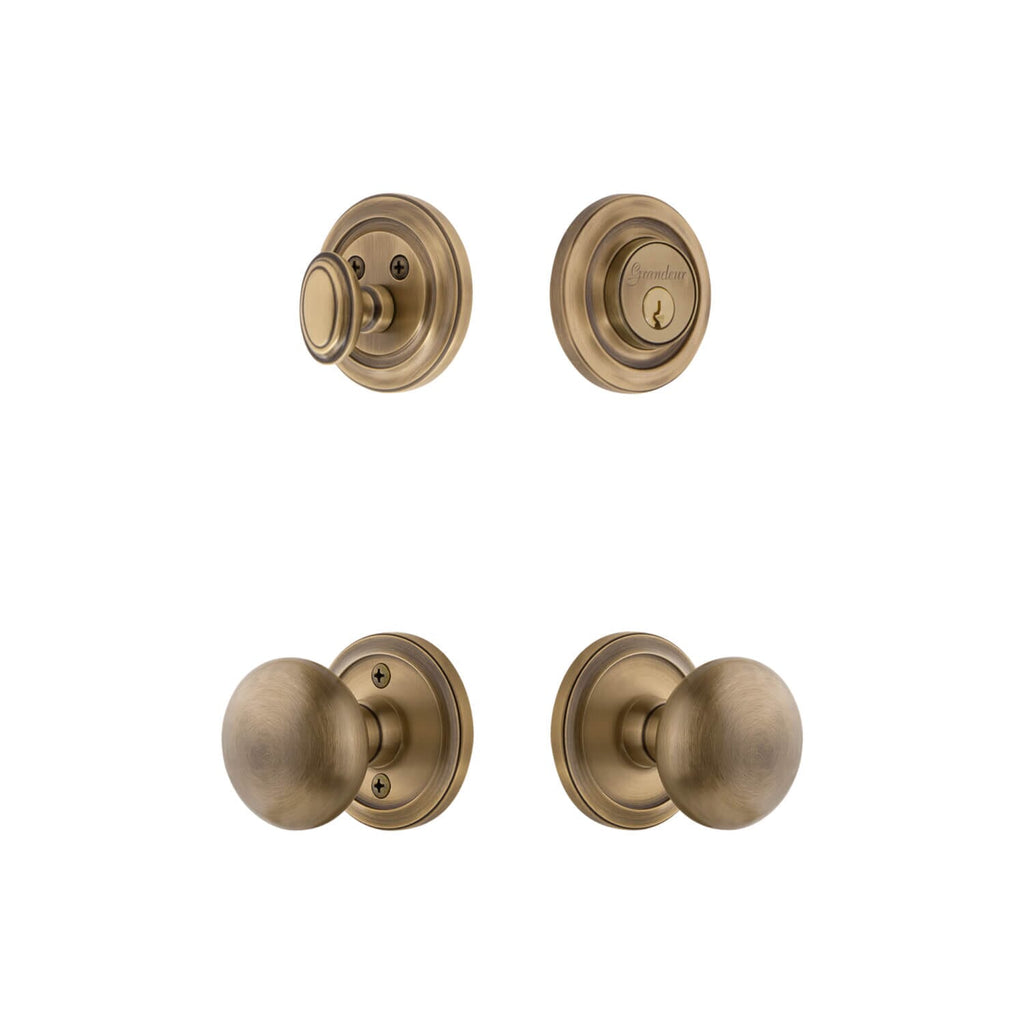 Circulaire Rosette Entry Set with Fifth Avenue Knob in Vintage Brass