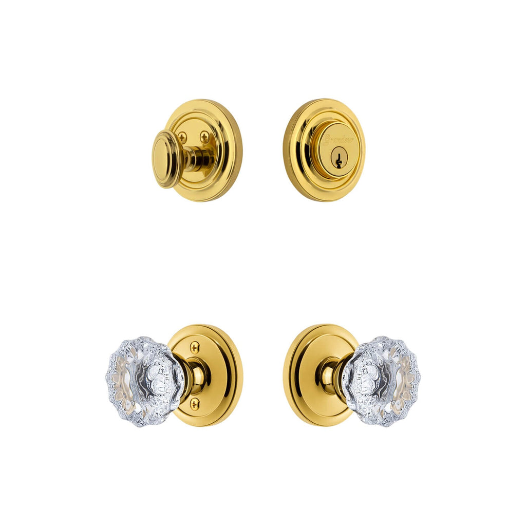 Circulaire Rosette Entry Set with Fontainebleau Crystal Knob in Lifetime Brass