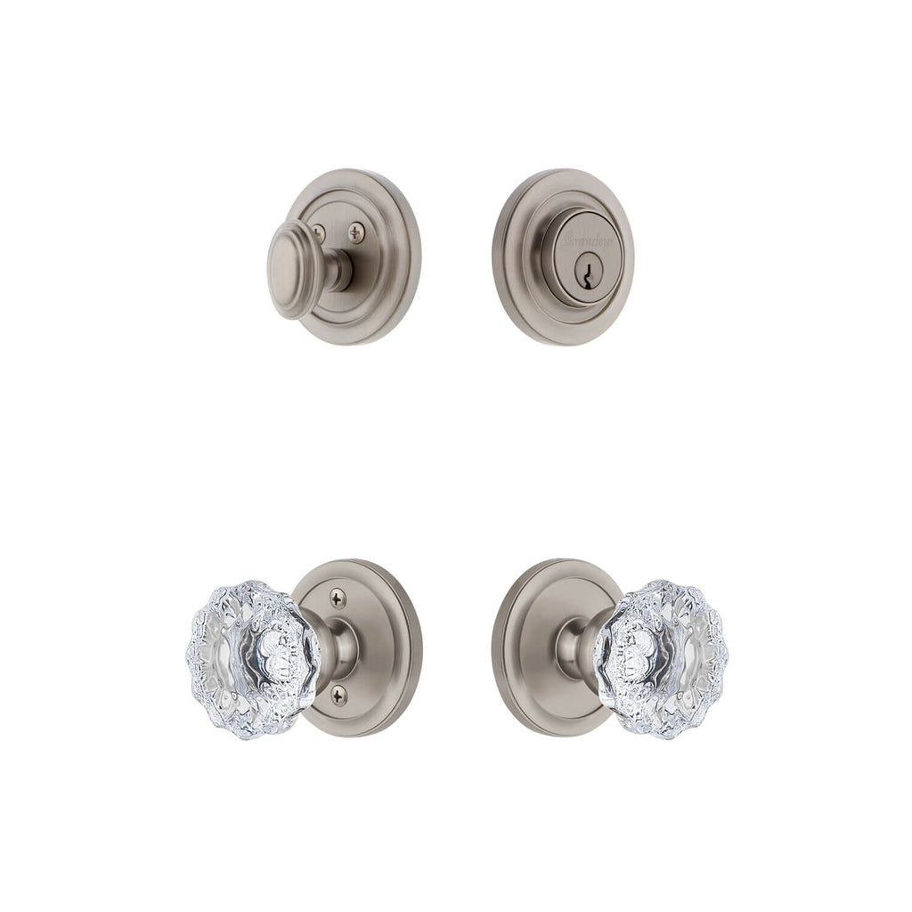 Circulaire Rosette Entry Set with Fontainebleau Crystal Knob in Satin Nickel