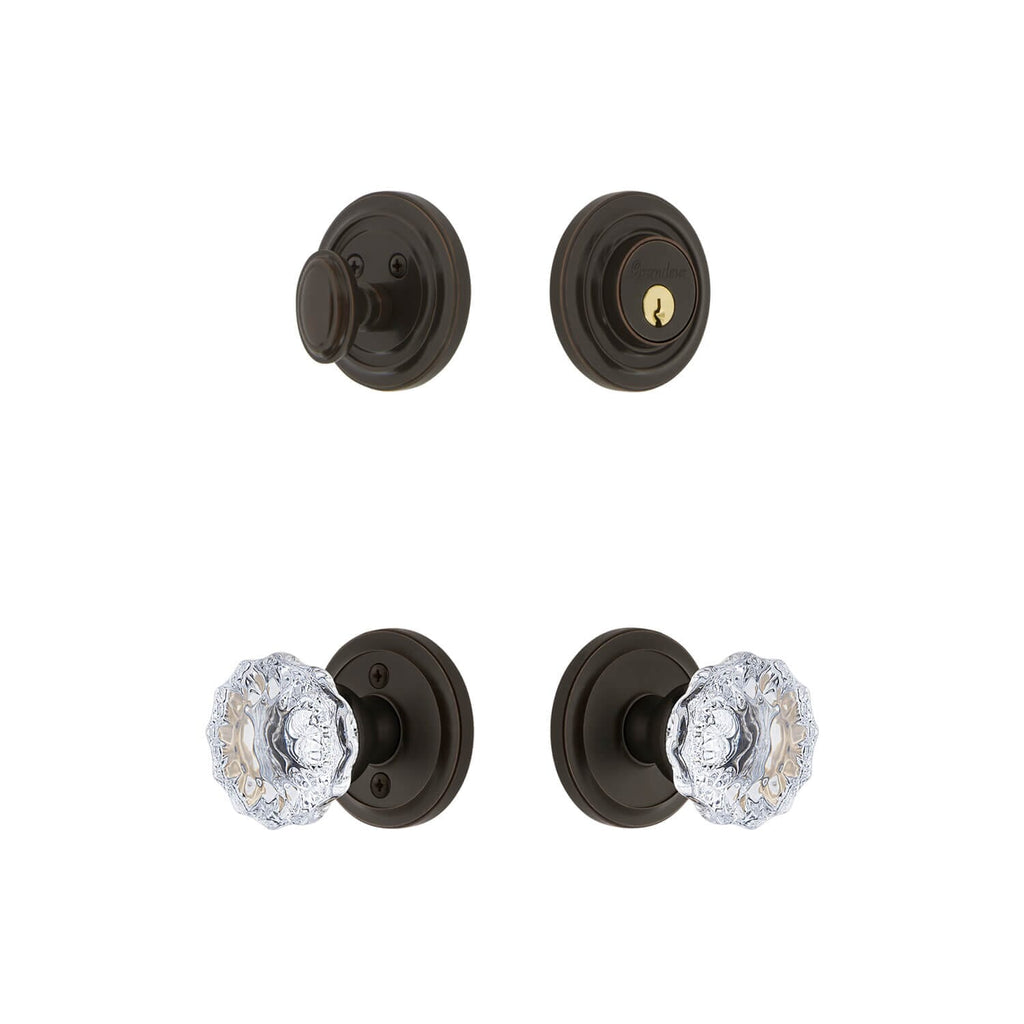 Circulaire Rosette Entry Set with Fontainebleau Crystal Knob in Timeless Bronze