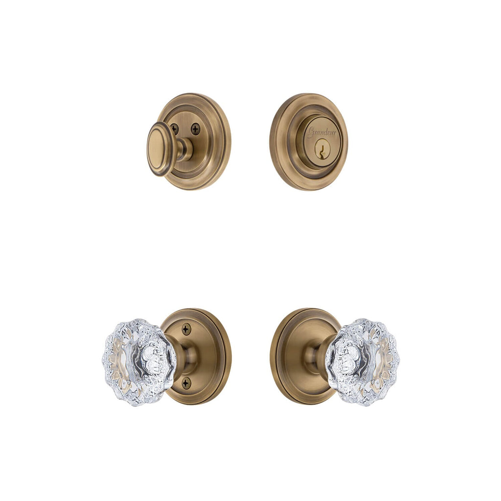 Circulaire Rosette Entry Set with Fontainebleau Crystal Knob in Vintage Brass