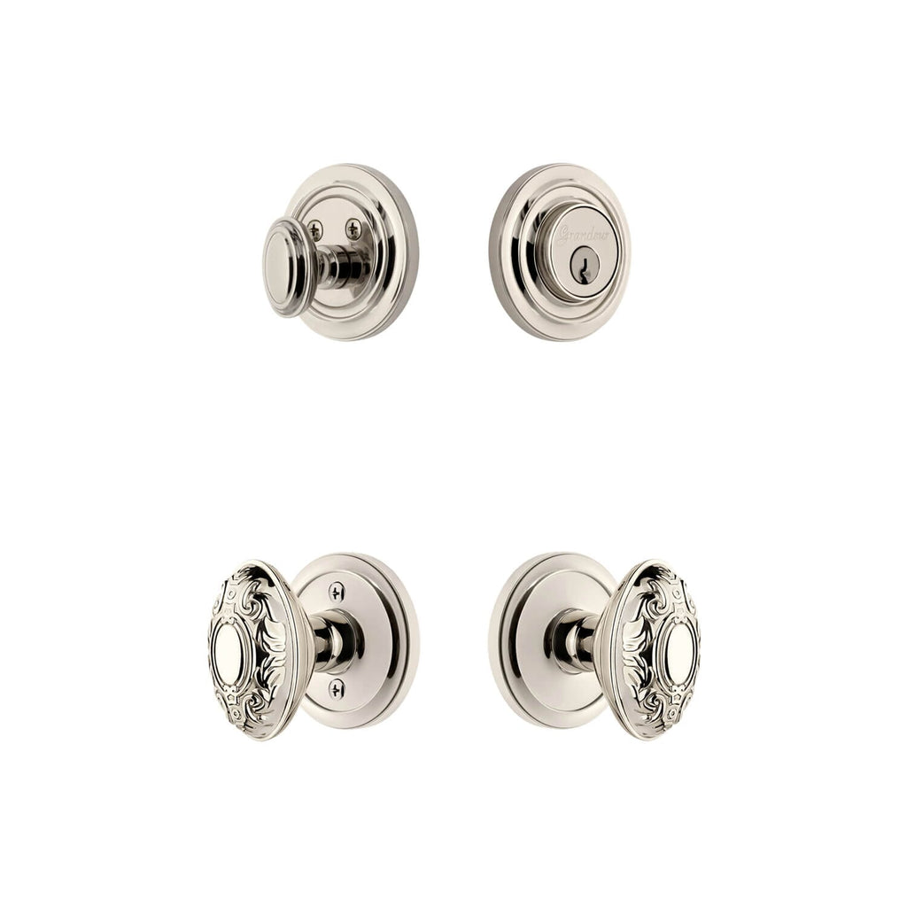 Circulaire Rosette Entry Set with Grande Victorian Knob in Polished Nickel