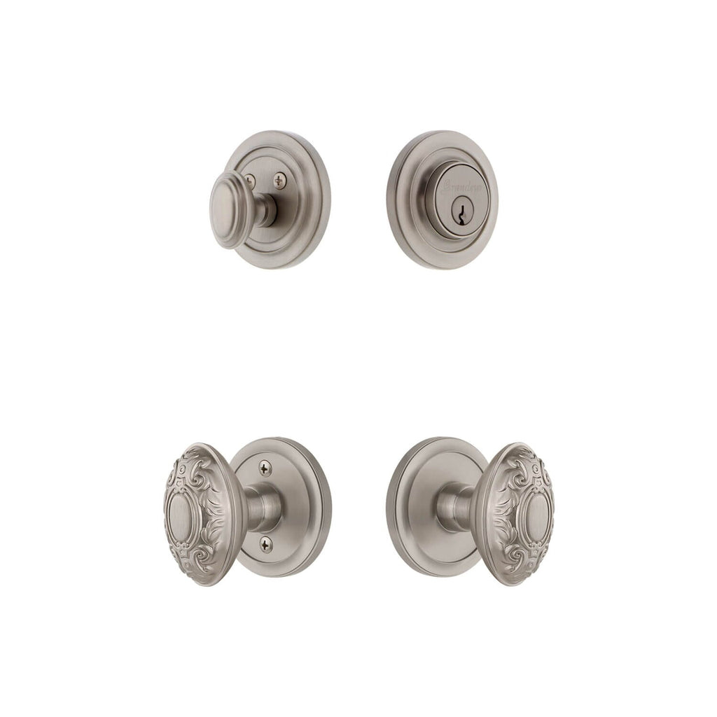 Circulaire Rosette Entry Set with Grande Victorian Knob in Satin Nickel