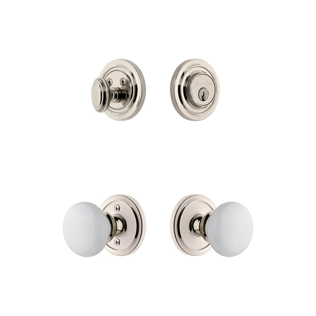 Circulaire Rosette Entry Set with Hyde Park Knob in Polished Nickel