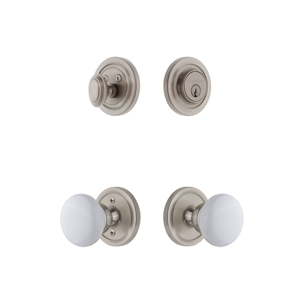 Circulaire Rosette Entry Set with Hyde Park Knob in Satin Nickel