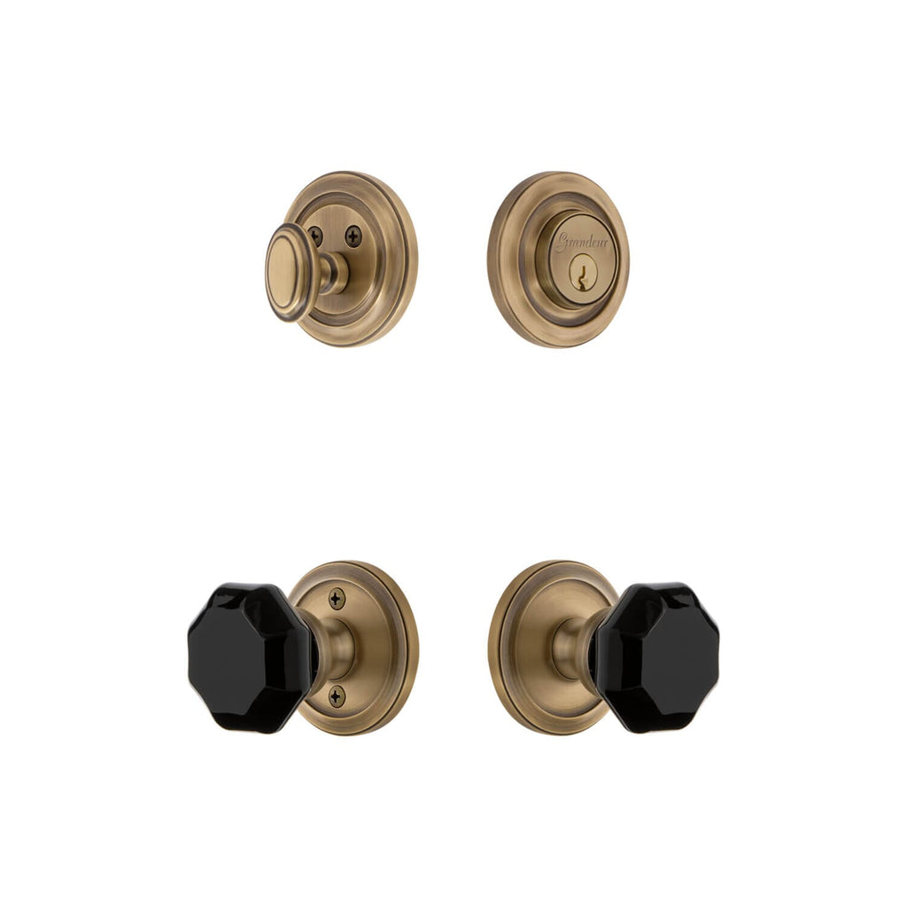 Circulaire Rosette Entry Set with Lyon Knob in Vintage Brass