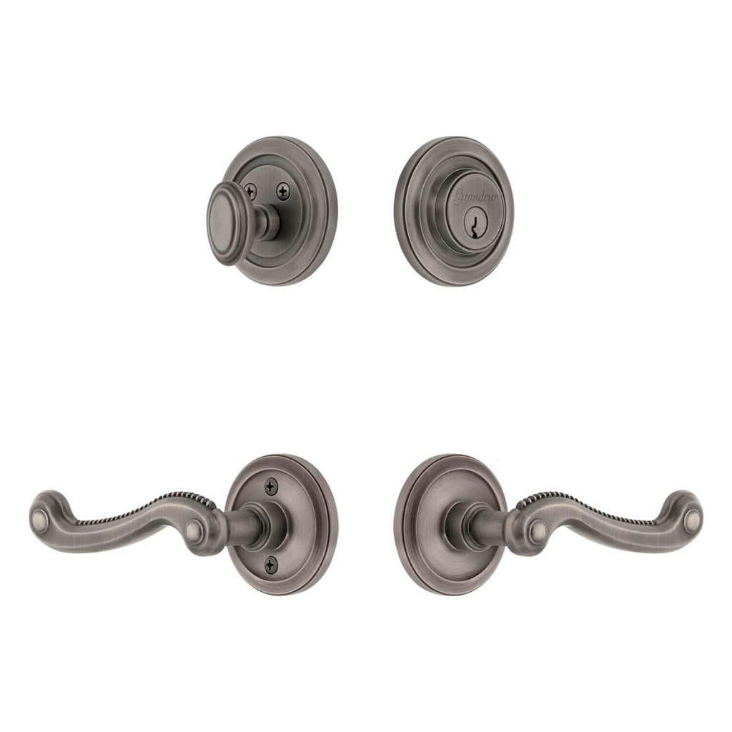 Circulaire Rosette Entry Set with Newport Lever in Antique Pewter