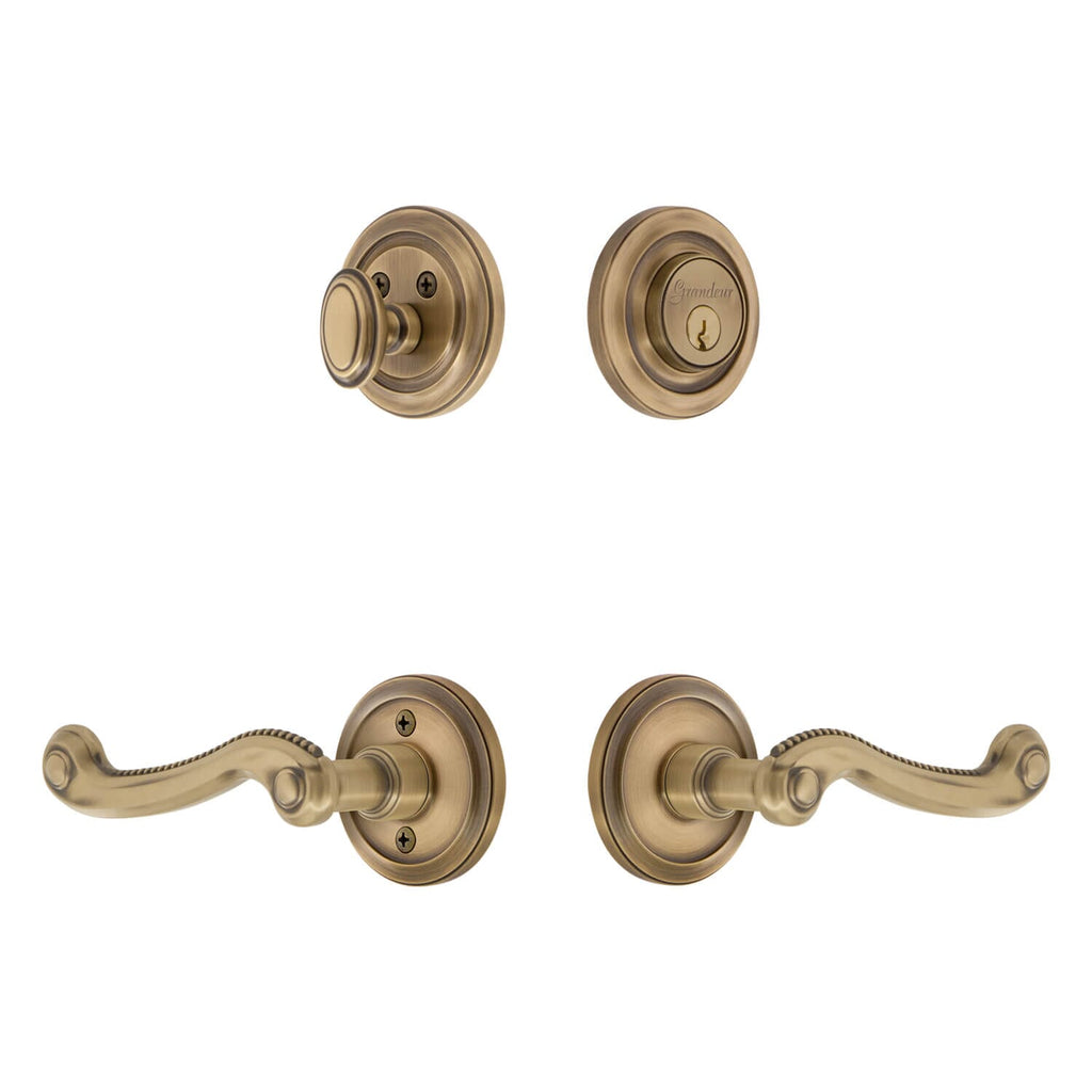Circulaire Rosette Entry Set with Newport Lever in Vintage Brass