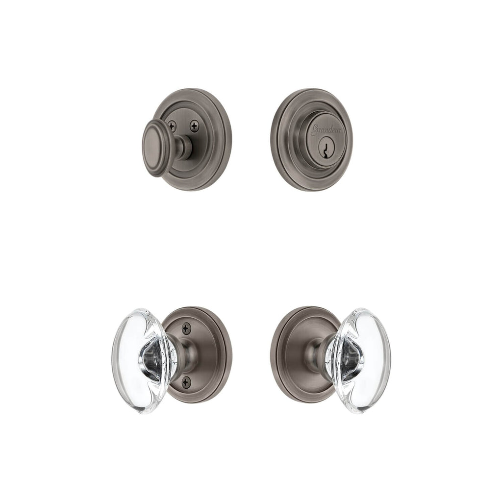 Circulaire Rosette Entry Set with Provence Crystal Knob in Antique Pewter