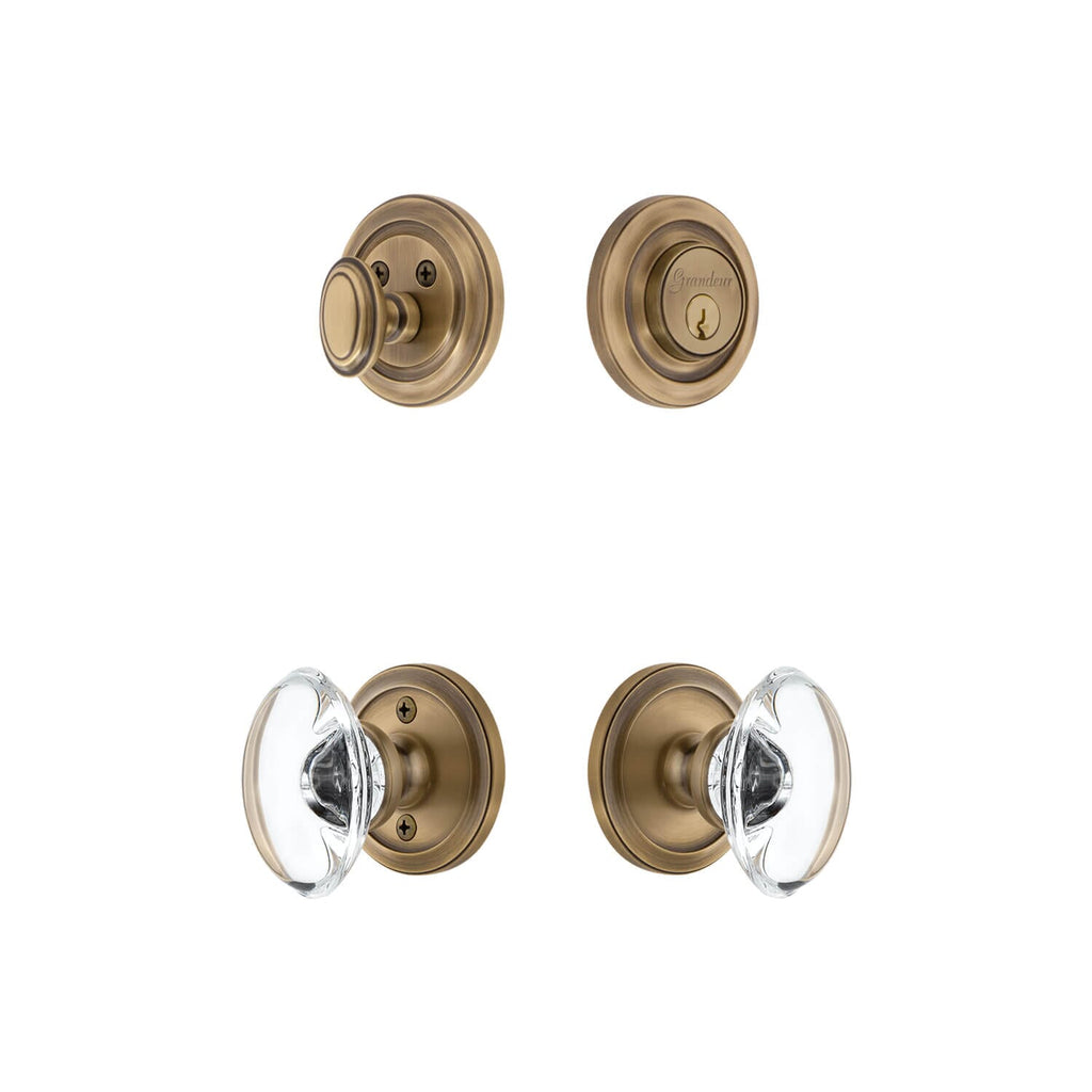 Circulaire Rosette Entry Set with Provence Crystal Knob in Vintage Brass