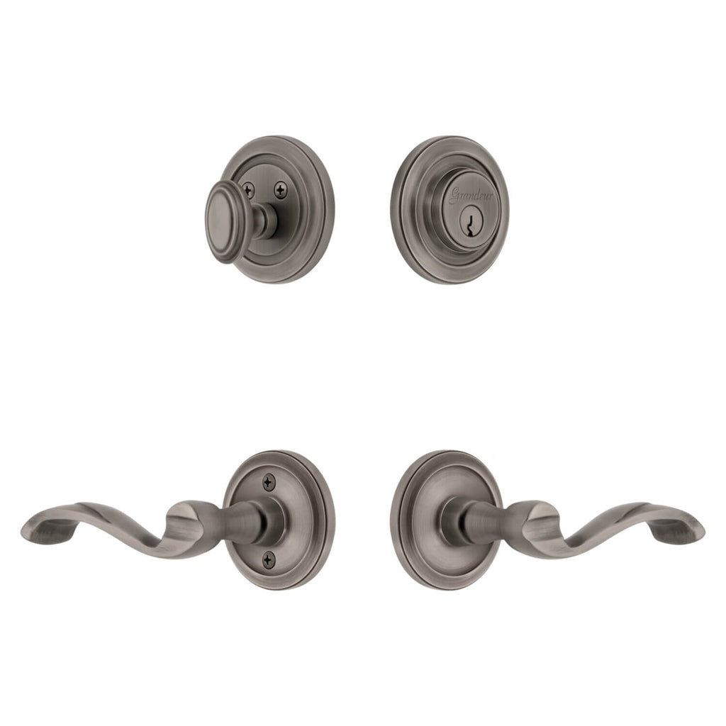 Circulaire Rosette Entry Set with Portofino Lever in Antique Pewter