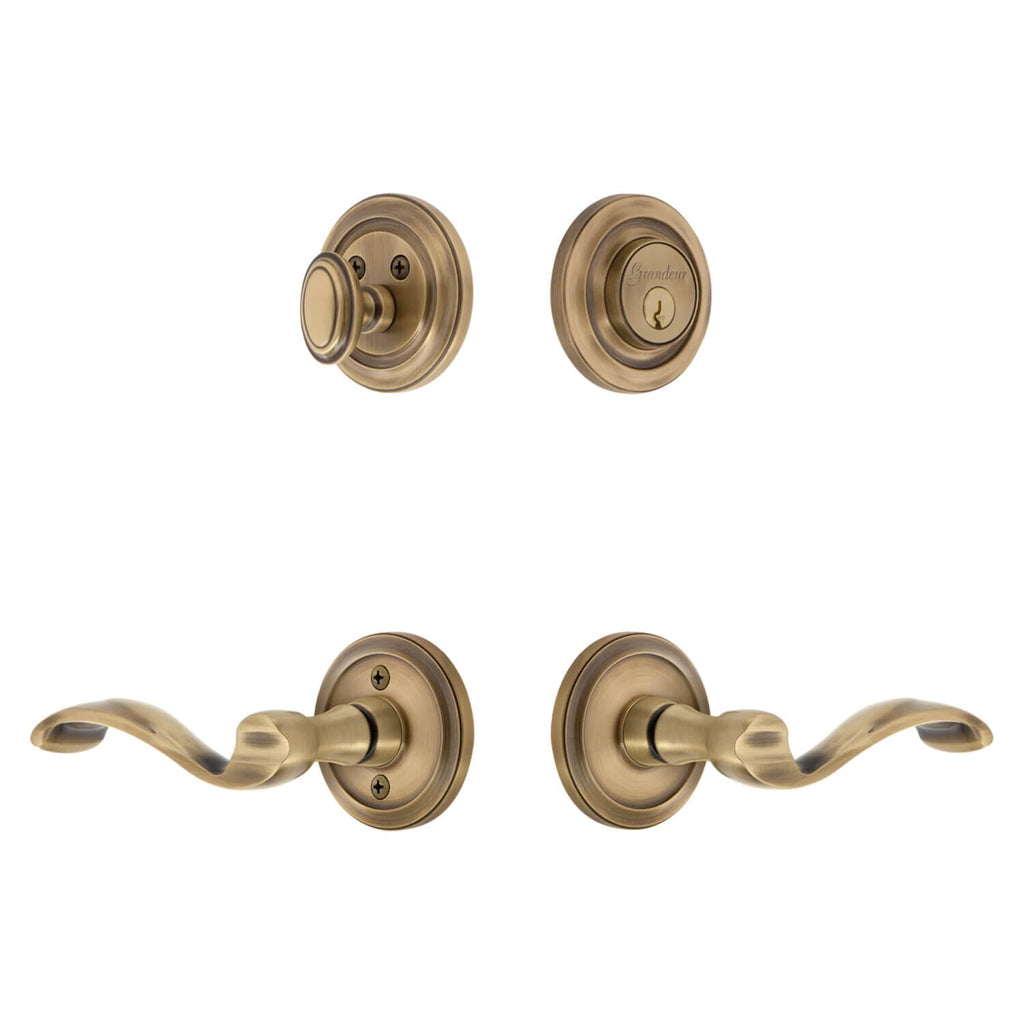 Circulaire Rosette Entry Set with Portofino Lever in Vintage Brass