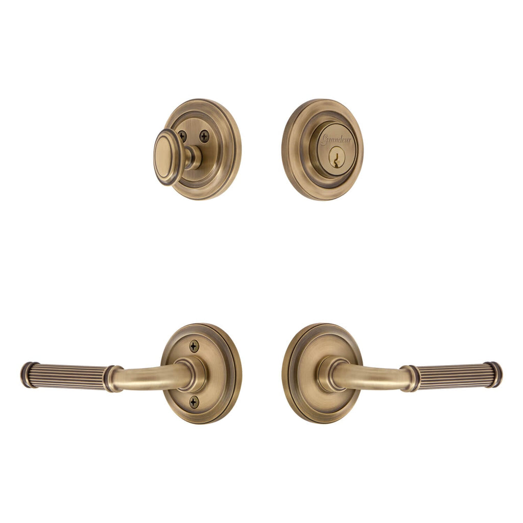 Circulaire Rosette Entry Set with Soleil Lever in Vintage Brass