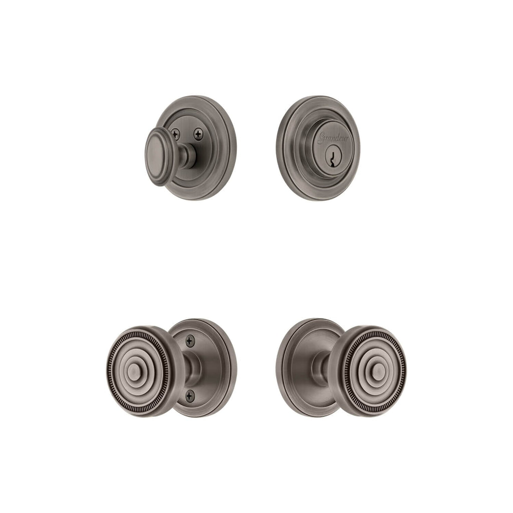 Circulaire Rosette Entry Set with Soleil Knob in Antique Pewter
