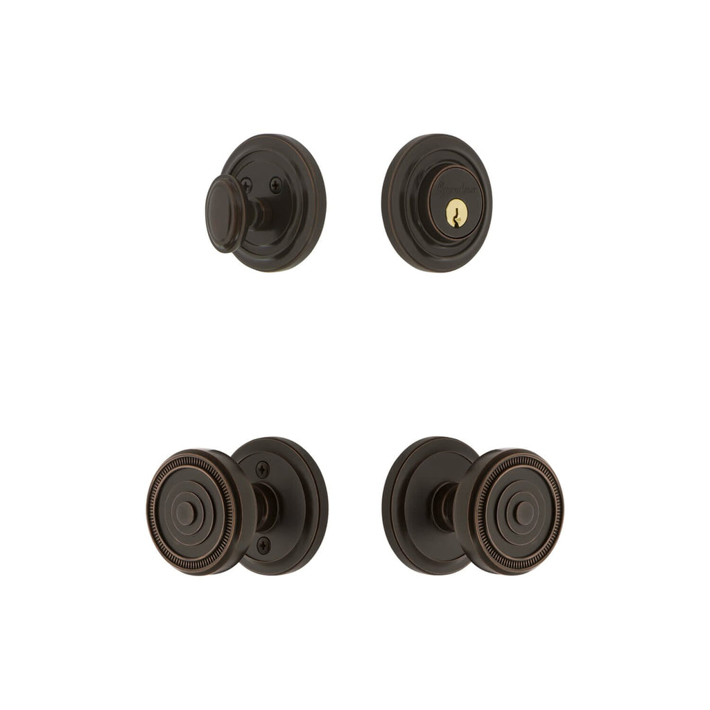 Circulaire Rosette Entry Set with Soleil Knob in Timeless Bronze