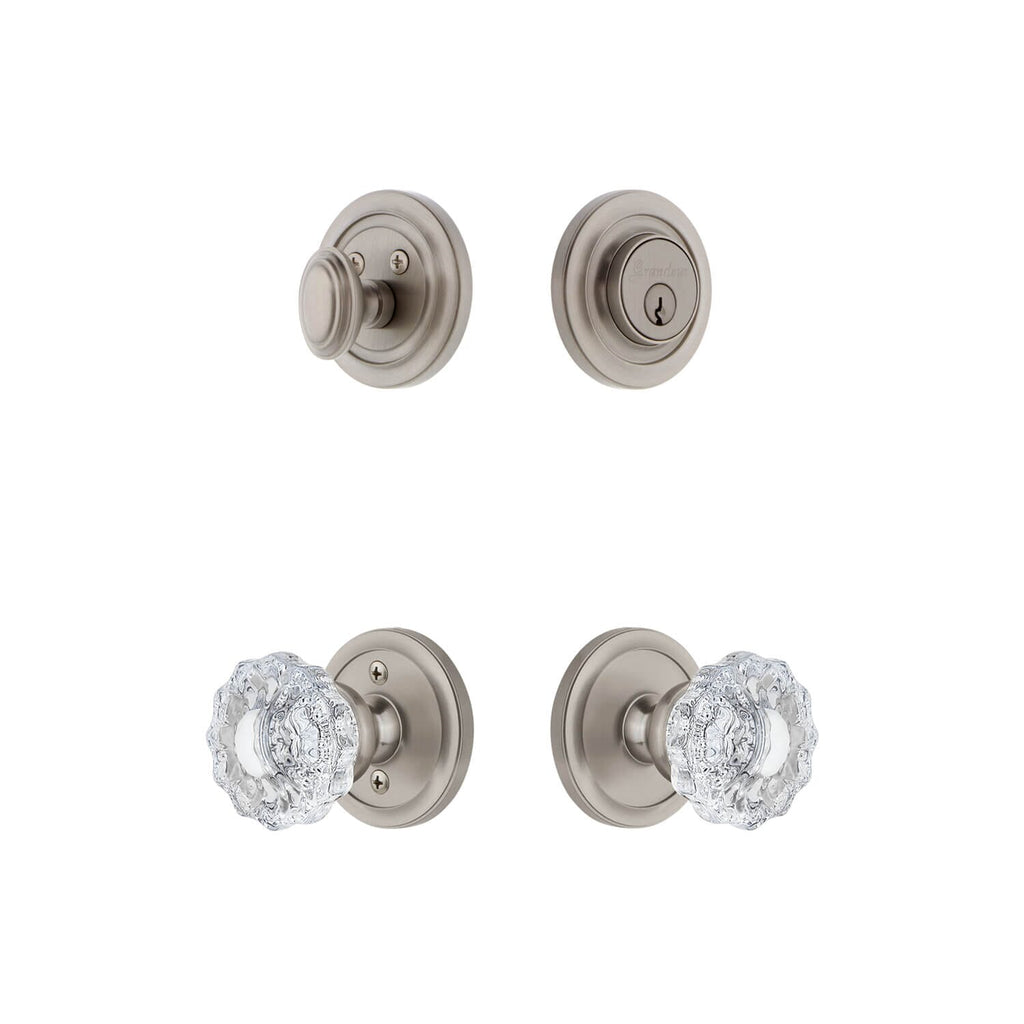 Circulaire Rosette Entry Set with Versailles Crystal Knob in Satin Nickel