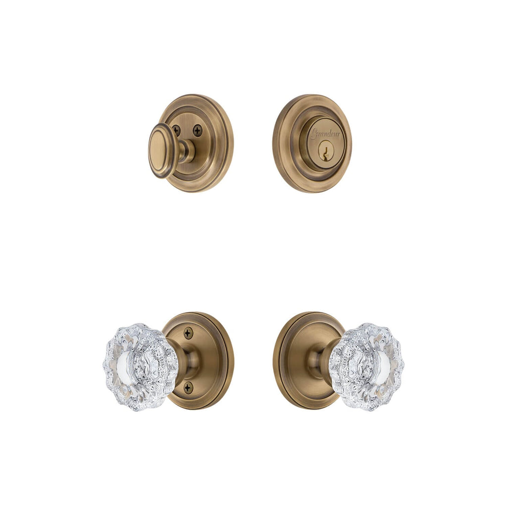 Circulaire Rosette Entry Set with Versailles Crystal Knob in Vintage Brass