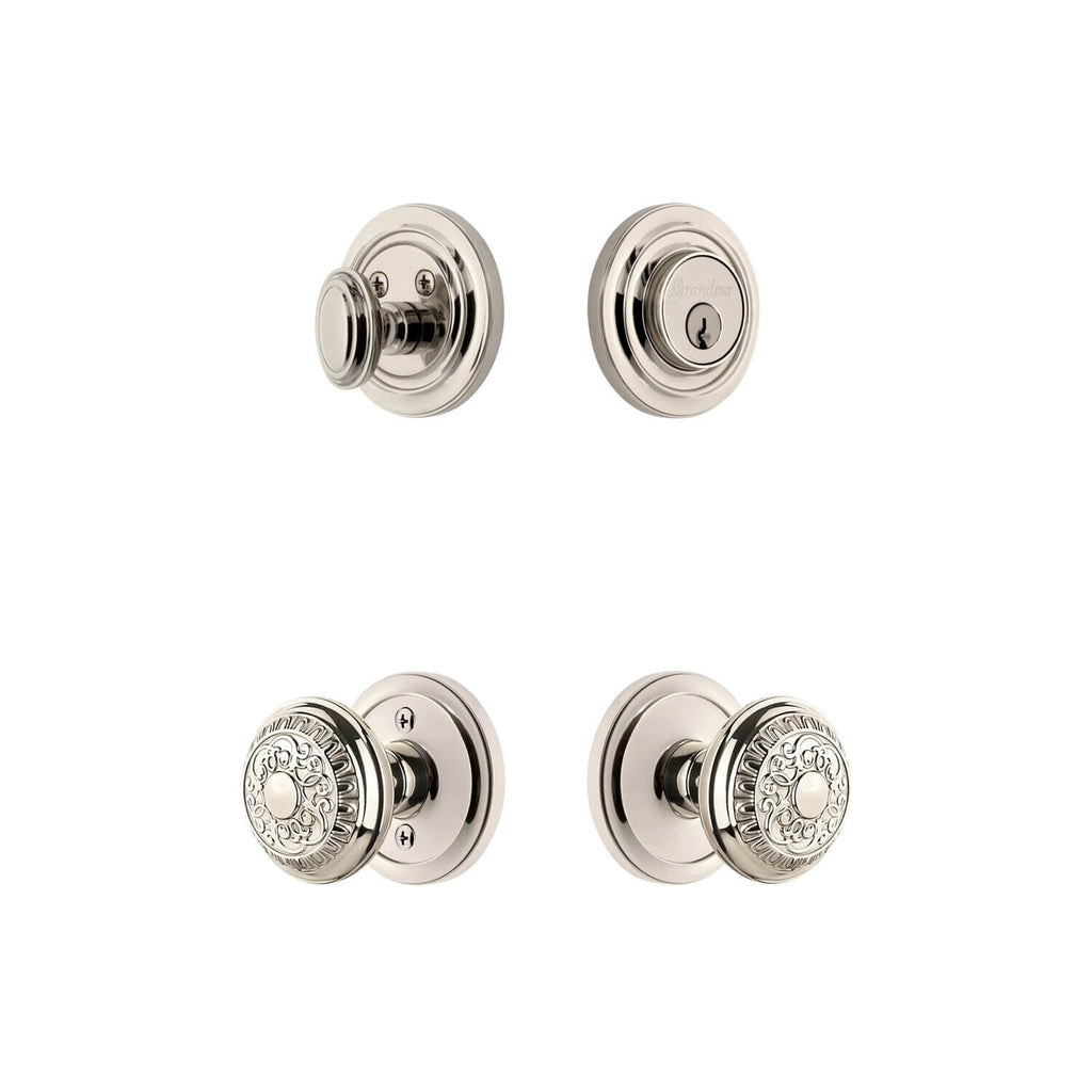 Circulaire Rosette Entry Set with Windsor Knob in Polished Nickel