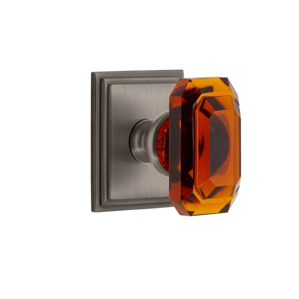 Carré Square Rosette with Baguette Amber Crystal Knob in Antique Pewter