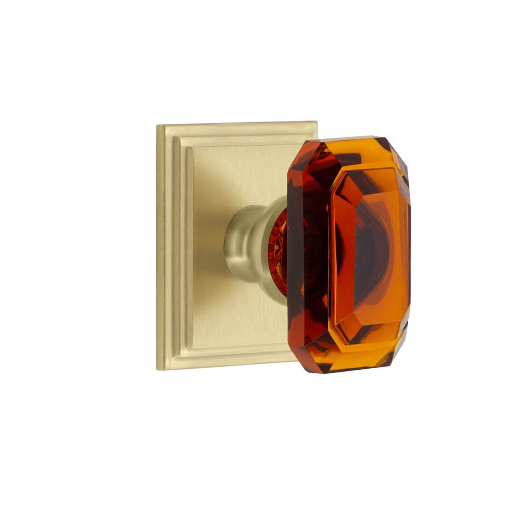Carré Square Rosette with Baguette Amber Crystal Knob in Satin Brass
