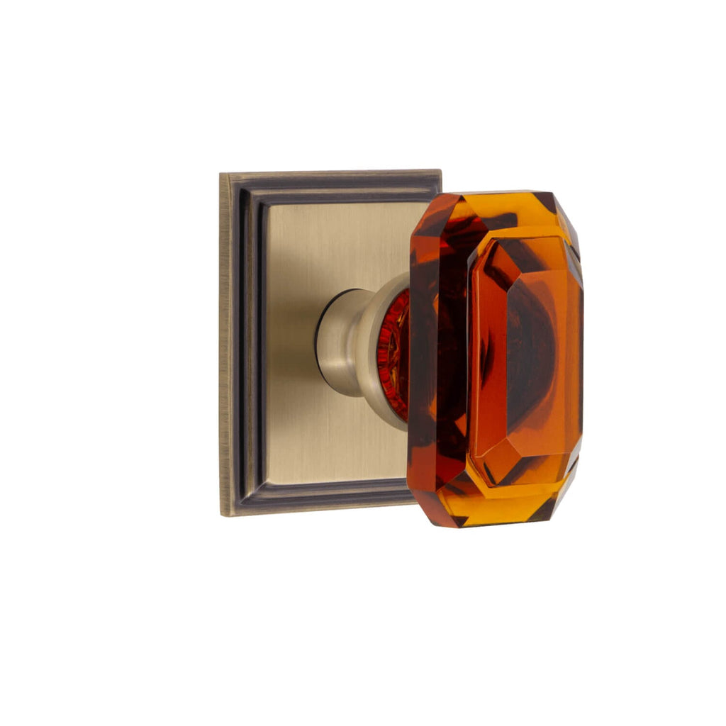Carré Square Rosette with Baguette Amber Crystal Knob in Vintage Brass