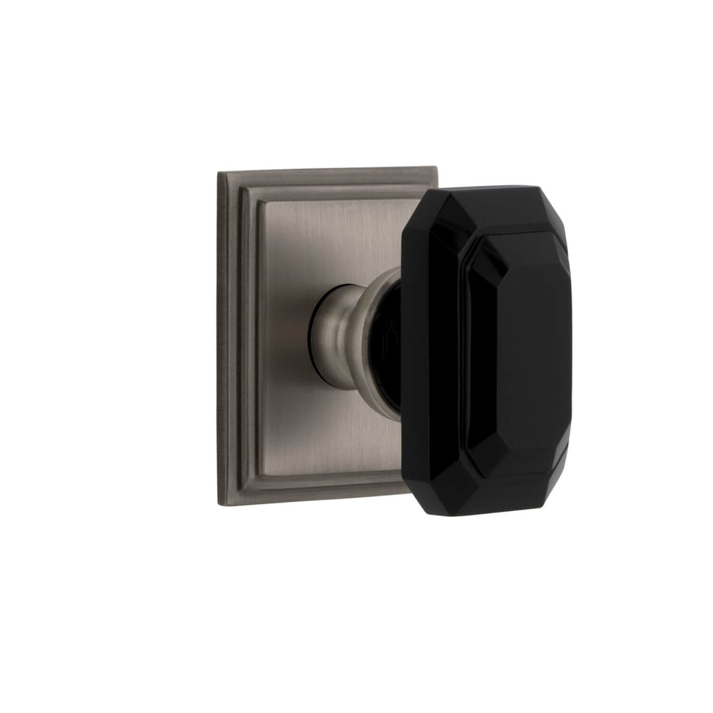 Carré Square Rosette with Baguette Black Crystal Knob in Antique Pewter
