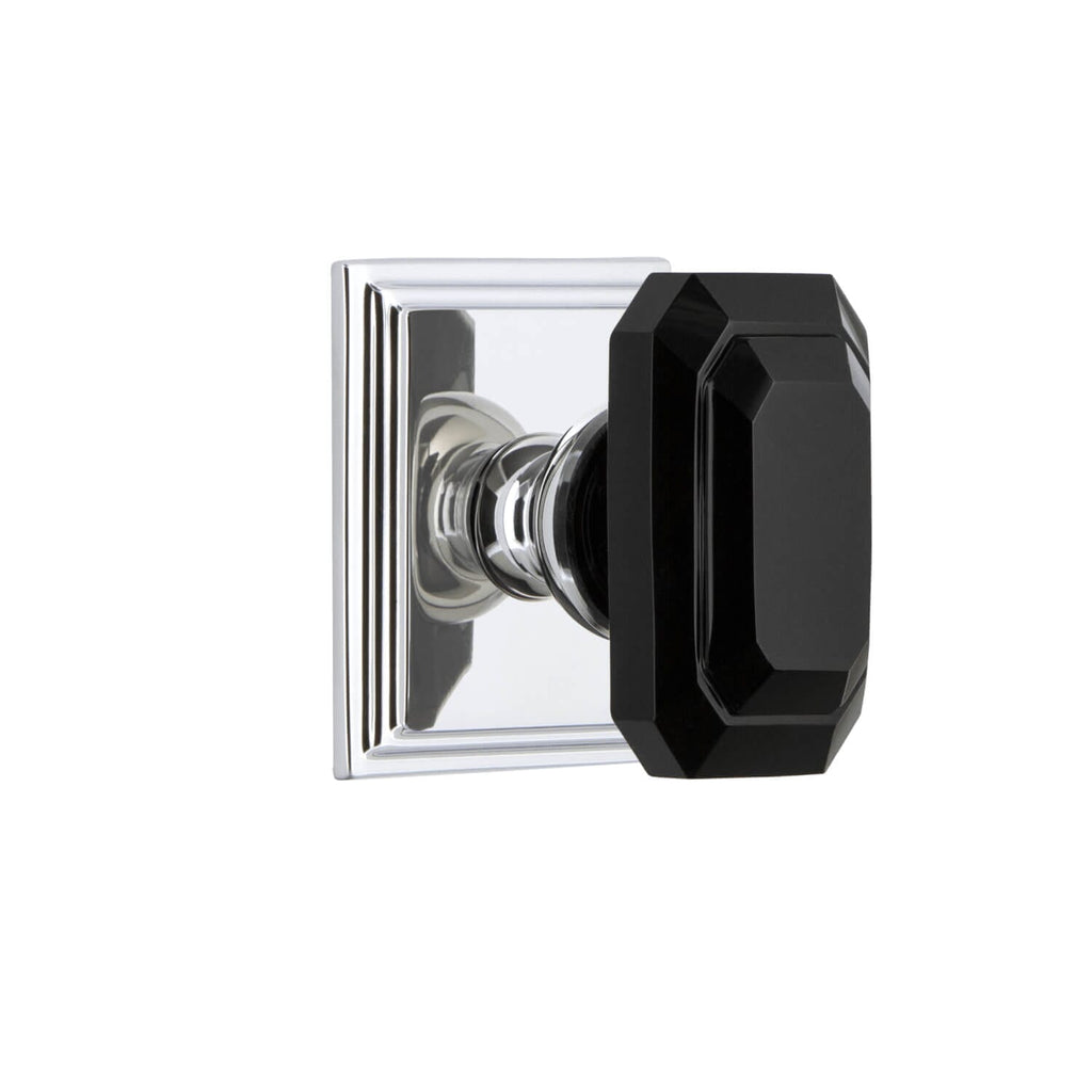 Carré Square Rosette with Baguette Black Crystal Knob in Bright Chrome