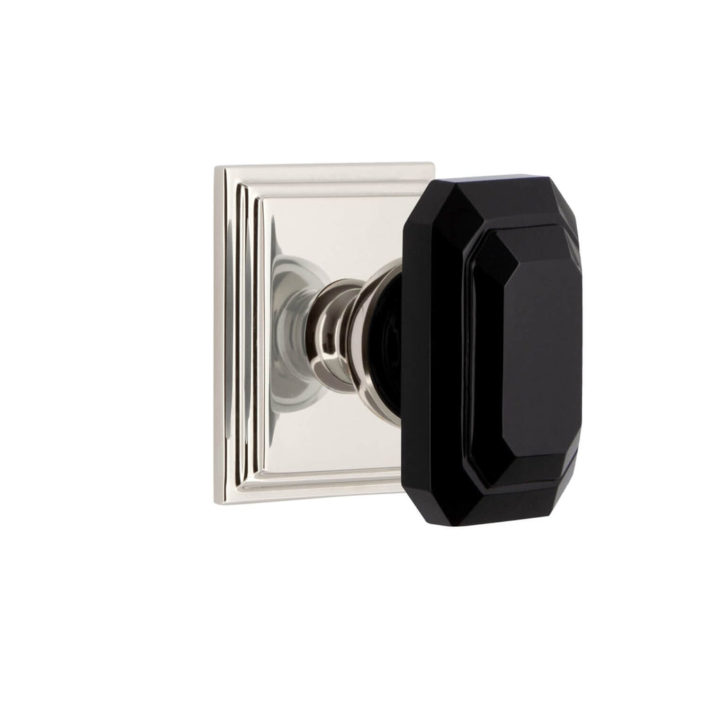 Carré Square Rosette with Baguette Black Crystal Knob in Polished Nickel