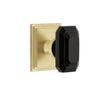 Carré Square Rosette with Baguette Black Crystal Knob in Satin Brass
