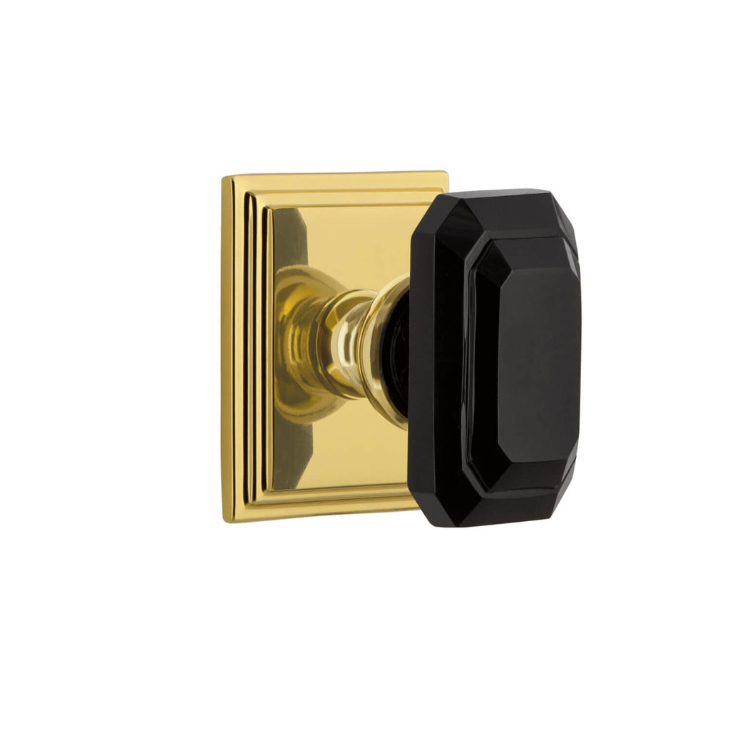 Carré Square Rosette with Baguette Black Crystal Knob in Lifetime Brass