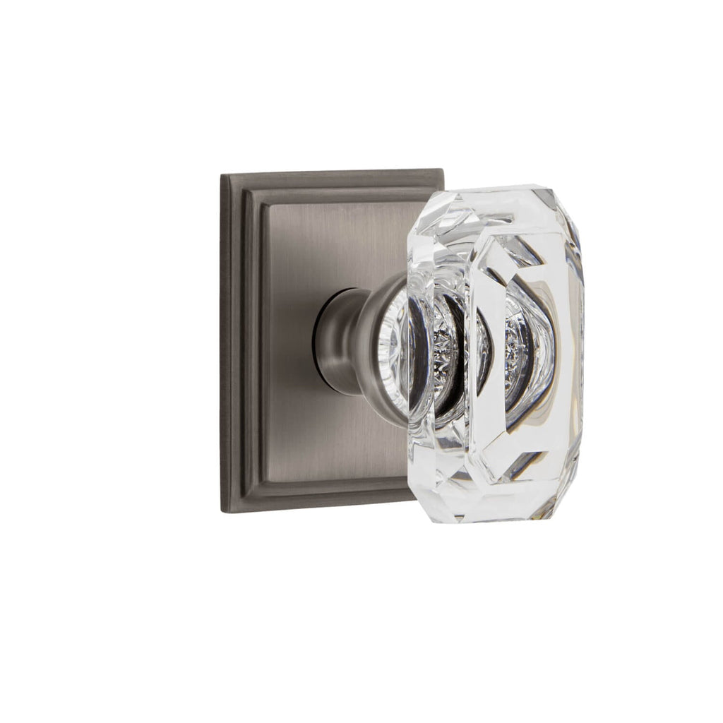 Carré Square Rosette with Baguette Clear Crystal Knob in Antique Pewter