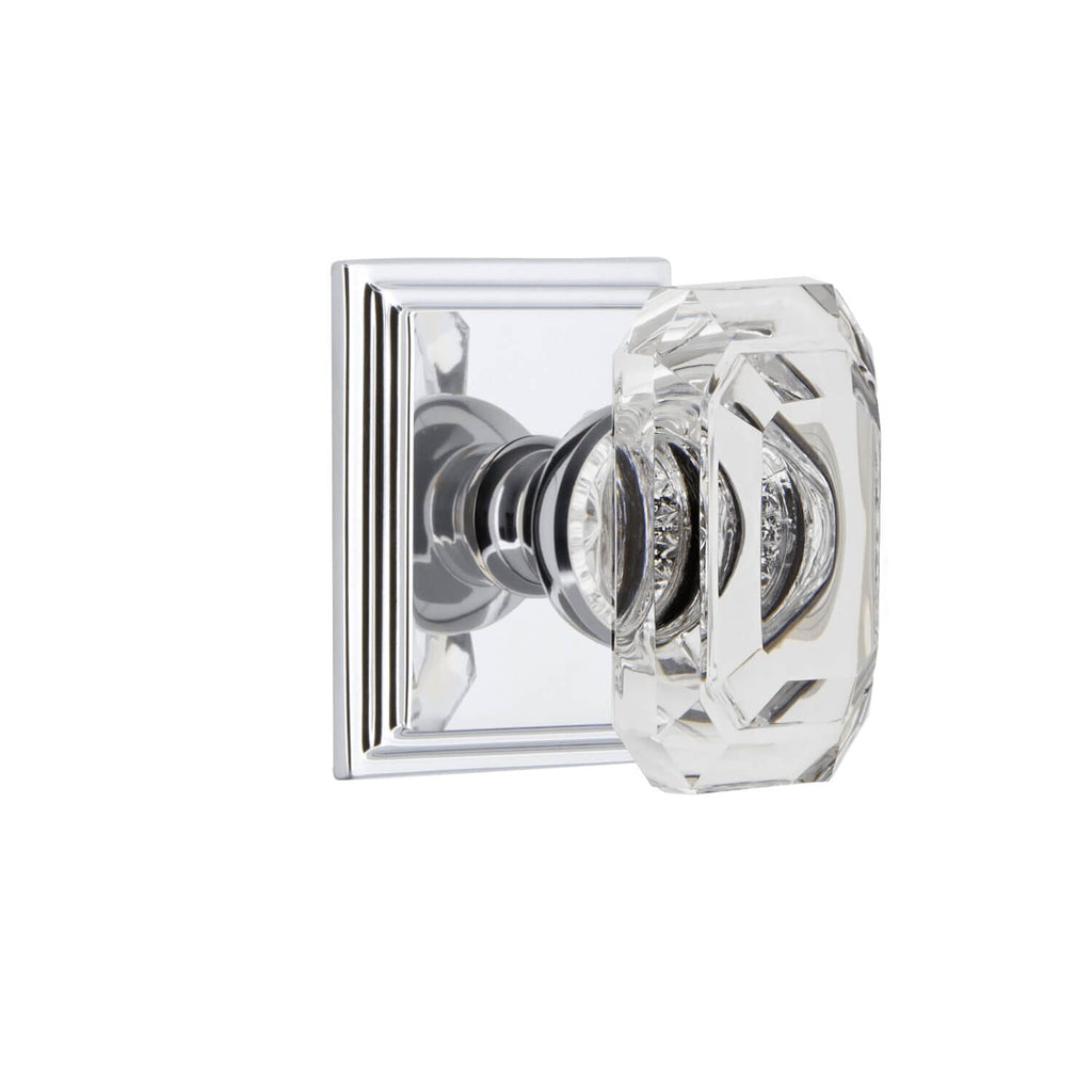 Carré Square Rosette with Baguette Clear Crystal Knob in Bright Chrome