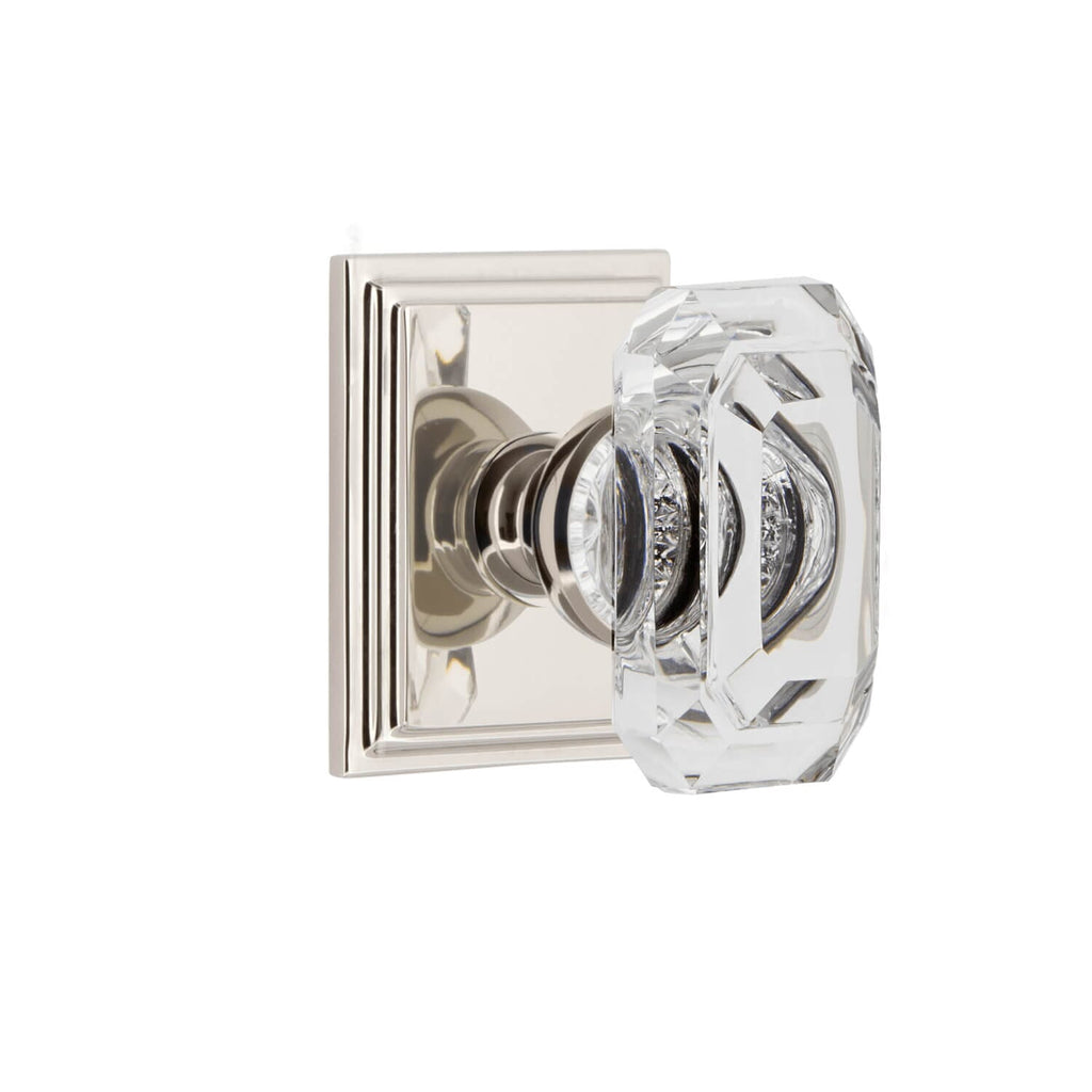 Carré Square Rosette with Baguette Clear Crystal Knob in Polished Nickel