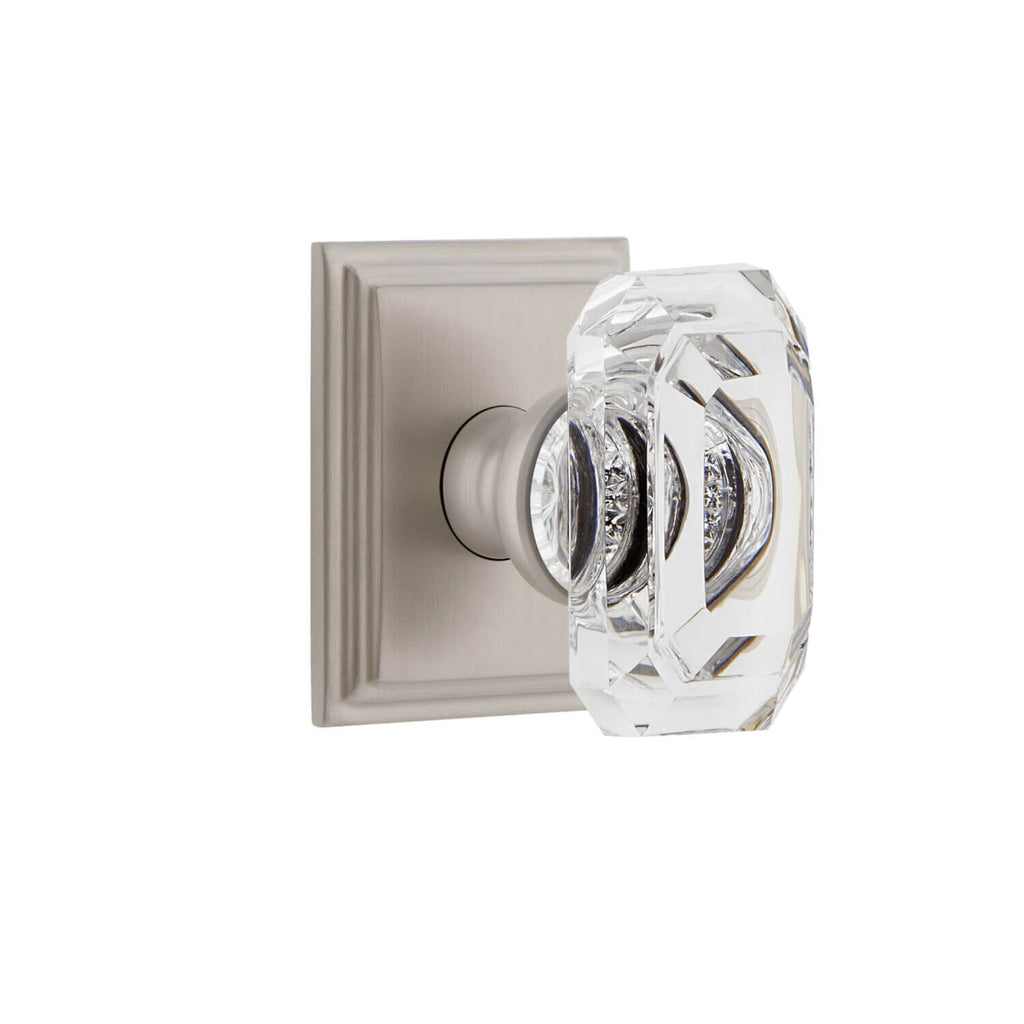 Carré Square Rosette with Baguette Clear Crystal Knob in Satin Nickel