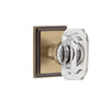 Carré Square Rosette with Baguette Clear Crystal Knob in Vintage Brass