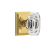 Carré Square Rosette with Baguette Clear Crystal Knob in Lifetime Brass