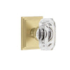 Carré Square Rosette with Baguette Clear Crystal Knob in Satin Brass