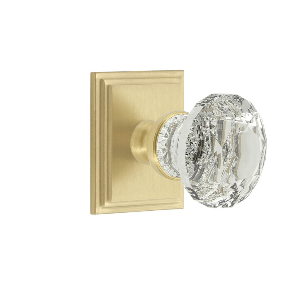 Carré Square Rosette with Brilliant Crystal Knob in Satin Brass