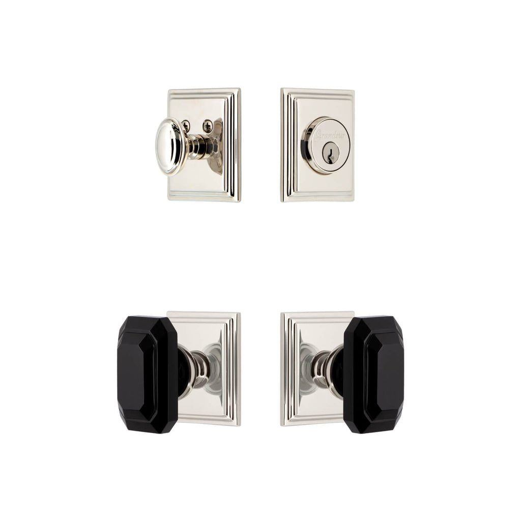 Carre Square Rosette Entry Set with Baguette Black Crystal Knob in Polished Nickel