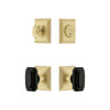 Carre Square Rosette Entry Set with Baguette Black Crystal Knob in Satin Brass