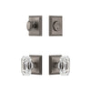 Carre Square Rosette Entry Set with Baguette Clear Crystal Knob in Antique Pewter