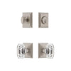 Carre Square Rosette Entry Set with Baguette Clear Crystal Knob in Satin Nickel