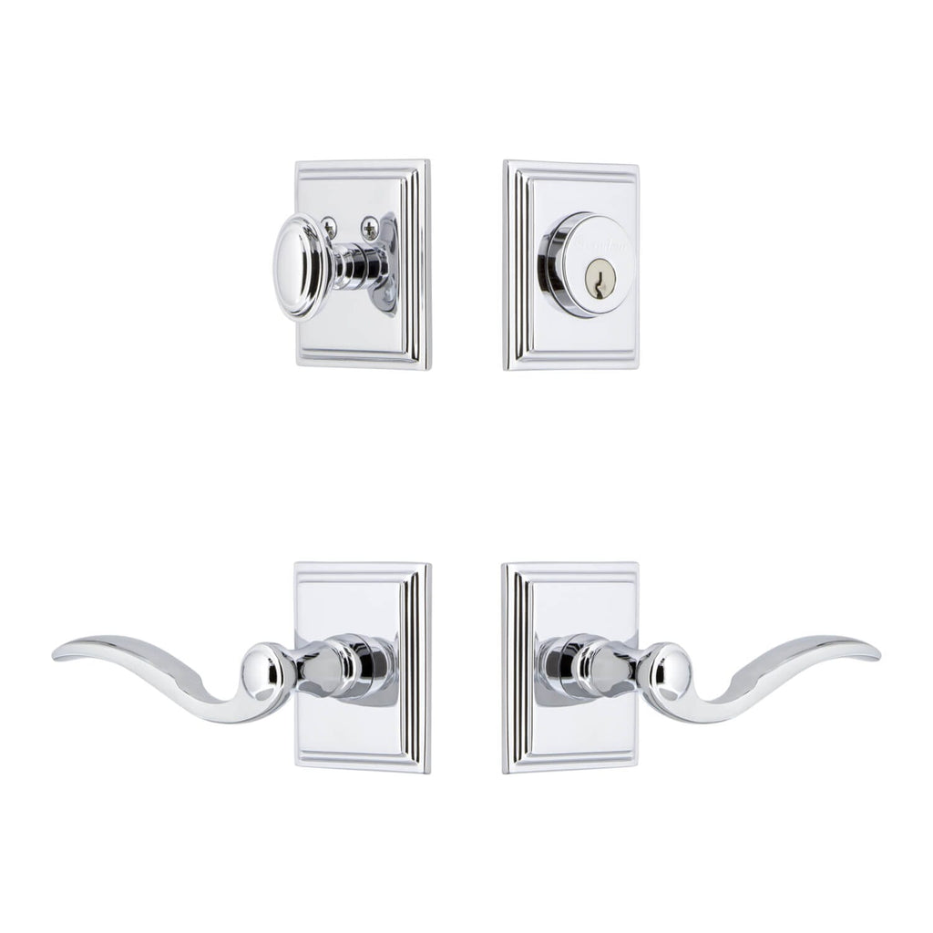 Carre Square Rosette Entry Set with Bellagio Lever in Bright Chrome