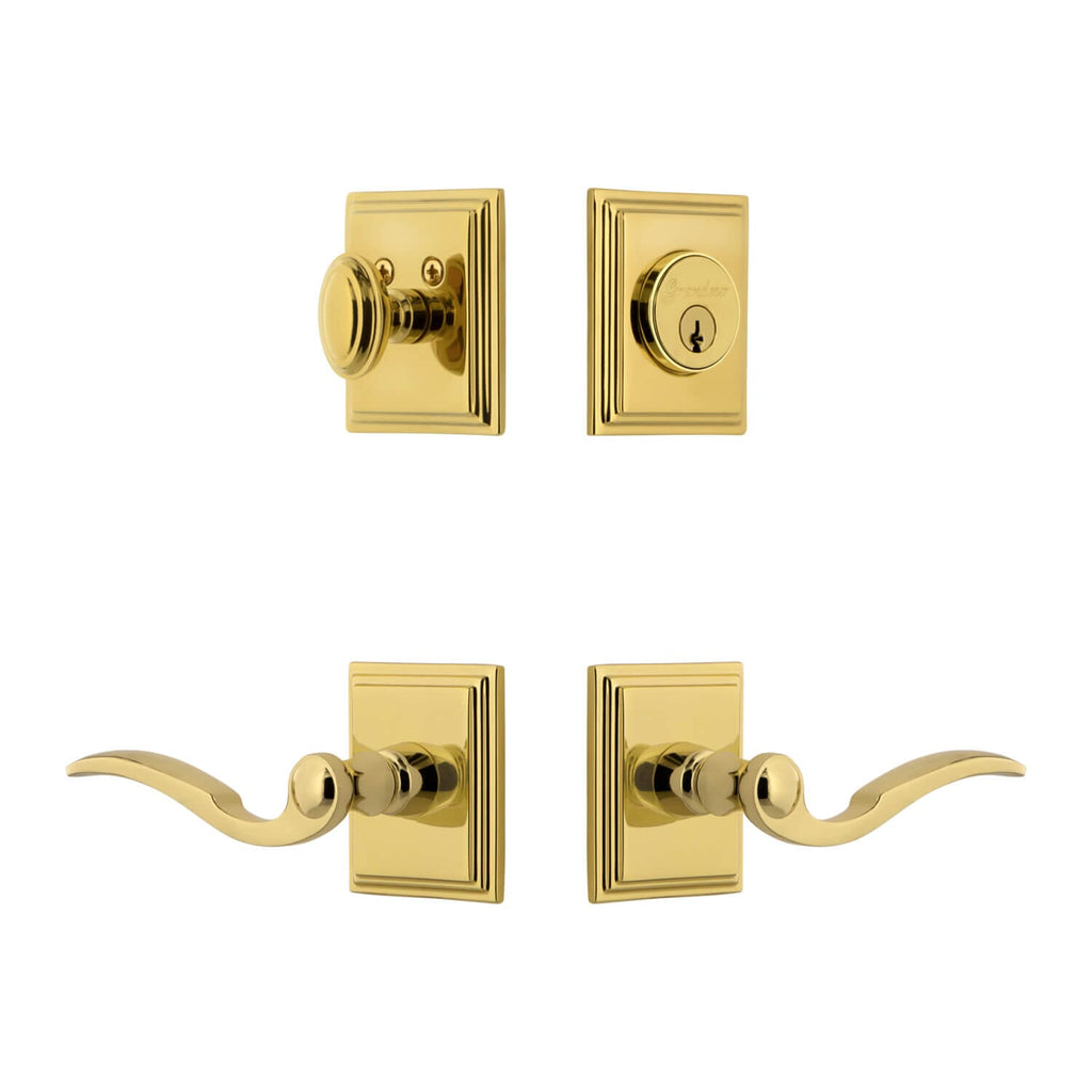 Carre Square Rosette Entry Set with Bellagio Lever in Lifetime Brass