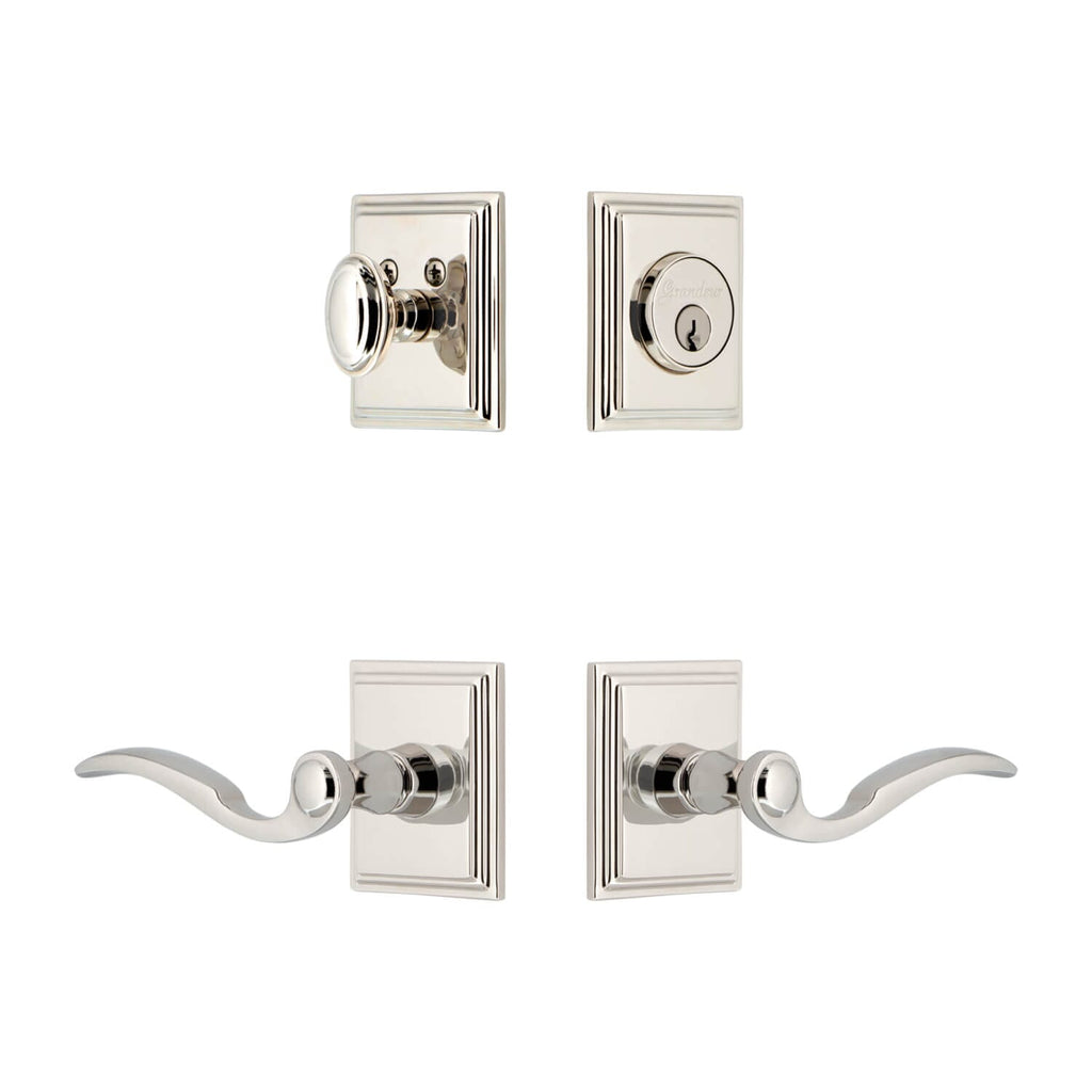 Carre Square Rosette Entry Set with Bellagio Lever in Polished Nickel