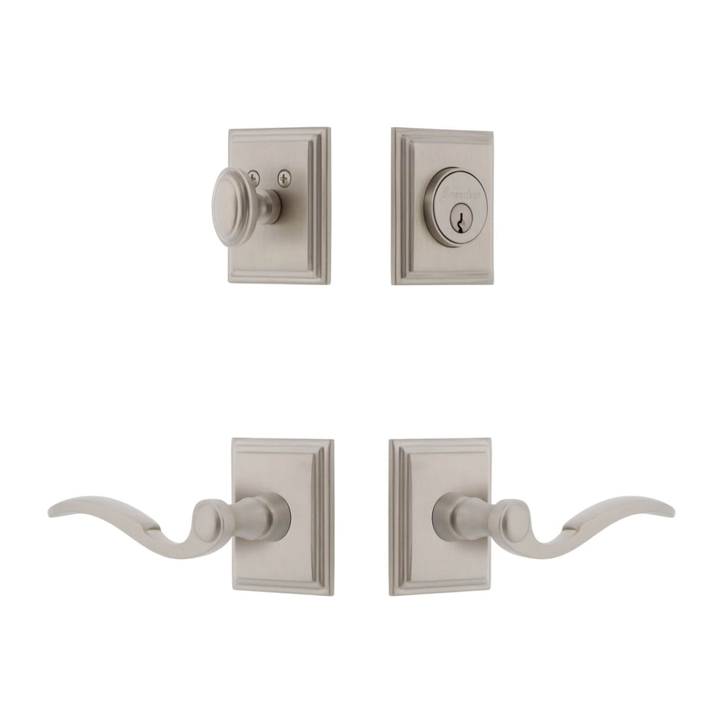 Carre Square Rosette Entry Set with Bellagio Lever in Satin Nickel