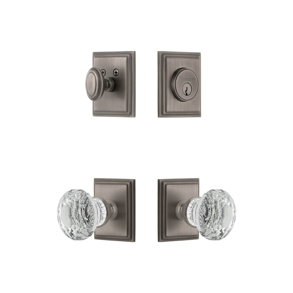 Carre Square Rosette Entry Set with Brilliant Crystal Knob in Antique Pewter